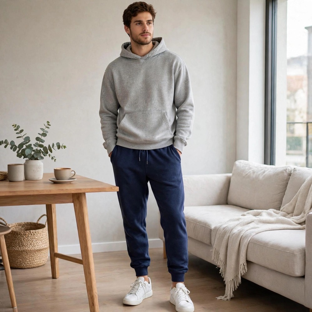 J CREW Navy Blue Cotton Blend Fleece Joggers Sweatpants with Drawstring Waist